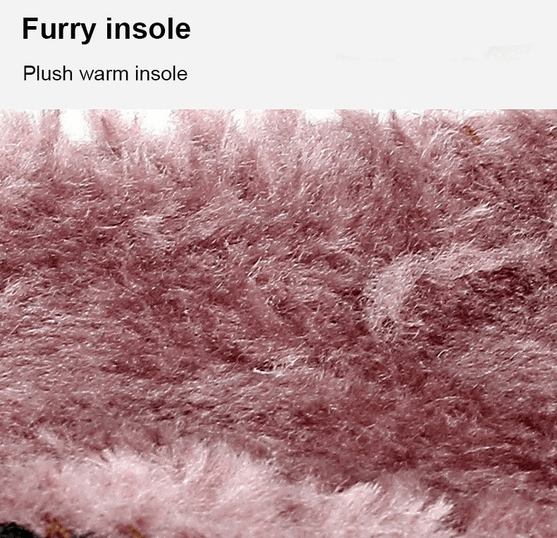 Close-up of plush furry insole in women's insulated sports sneaker, showcasing warmth and comfort with its soft texture.