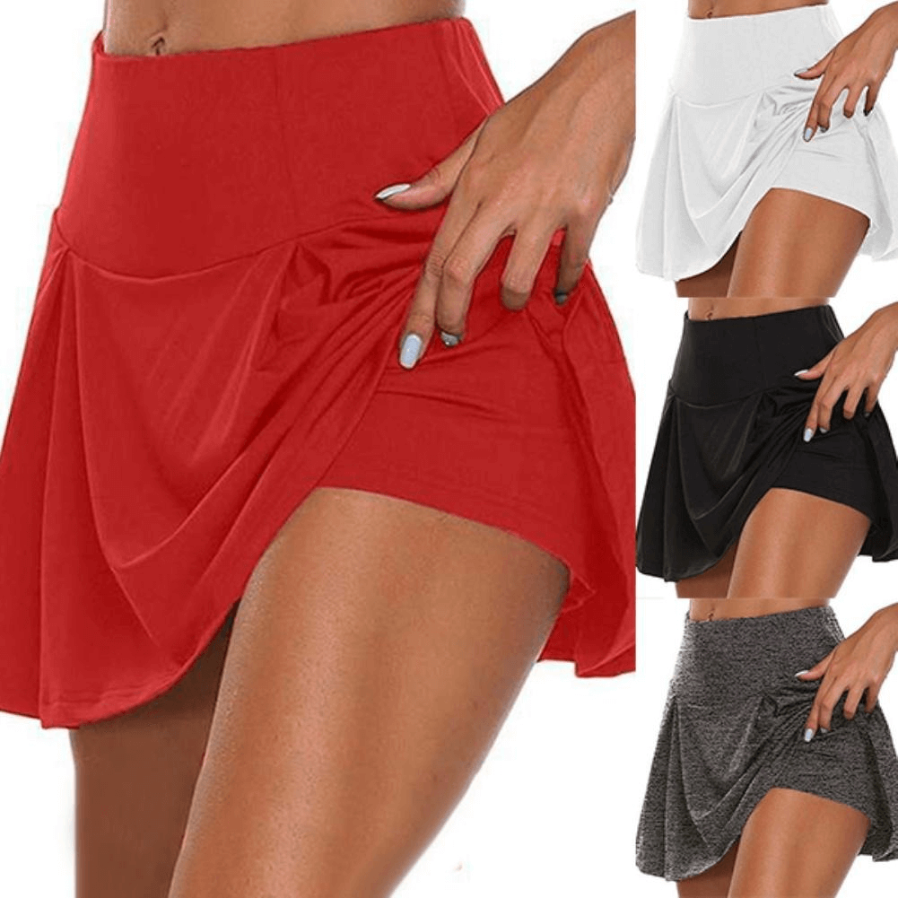 Jupe courte double couche taille haute de sport / Mini-jupe élastique sexy - SPF0121 