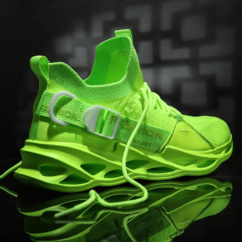 Neon green sports sneakers with breathable mesh, lightweight design, and stylish futuristic look. Perfect for active women.