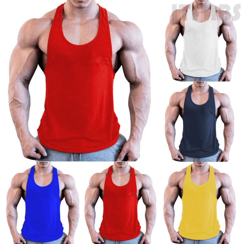 Colorful sports lightweight men's tanks for bodybuilding showcasing breathable, comfortable design in cotton, perfect for workouts.
