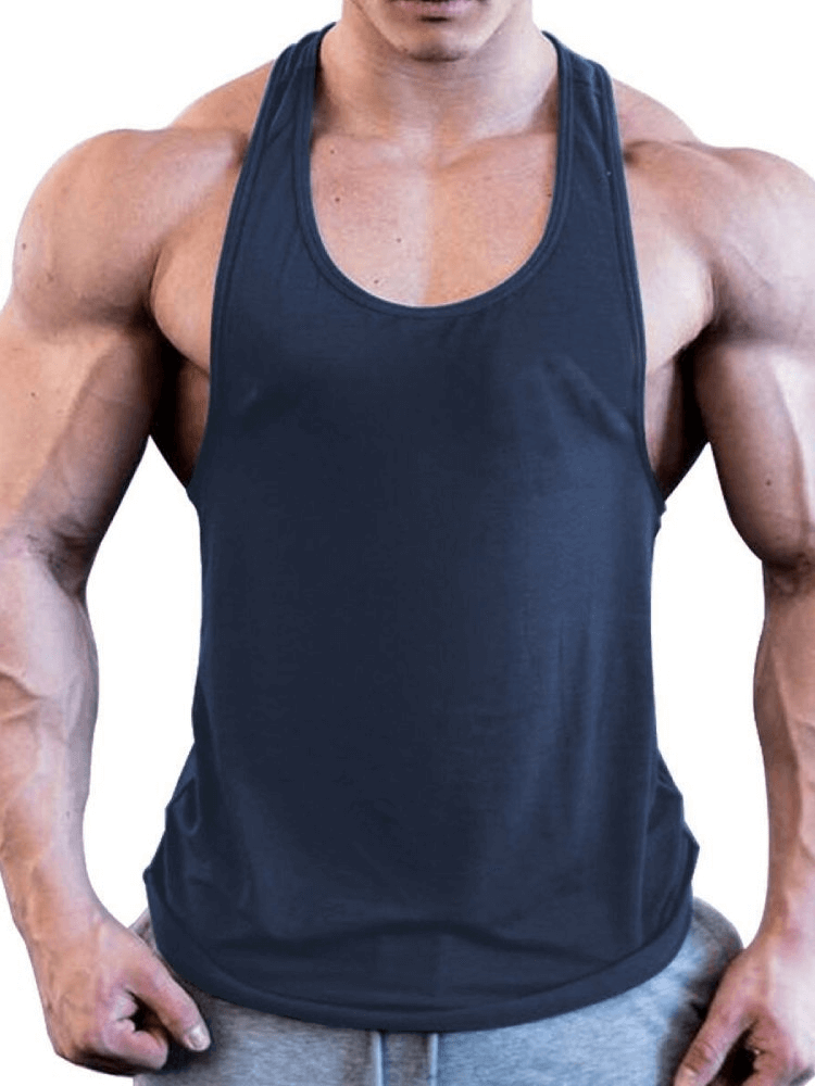 Sports Lightweight Men's Tank for Bodybuilding SF0380 showcasing breathable cotton fabric with o-neck design.