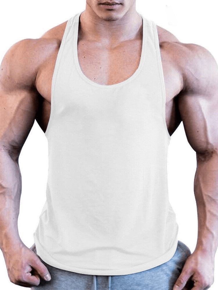 Men's lightweight white bodybuilding tank top showcasing style and comfort for intense workouts.
