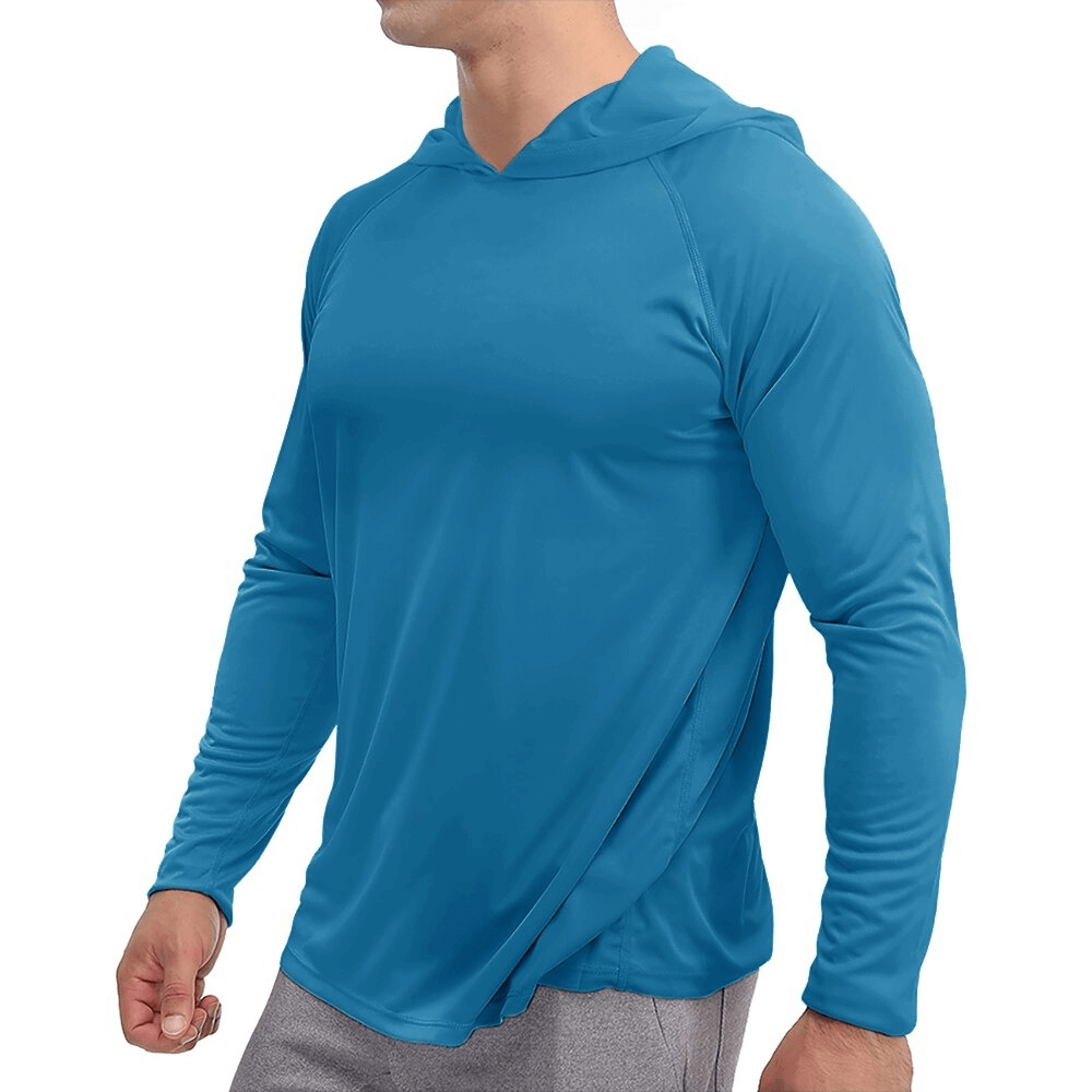 Sports Lightweight Quick-Dry Men's Hooded Shirt in Blue - Casual Long-Sleeve Activewear for an Active Lifestyle