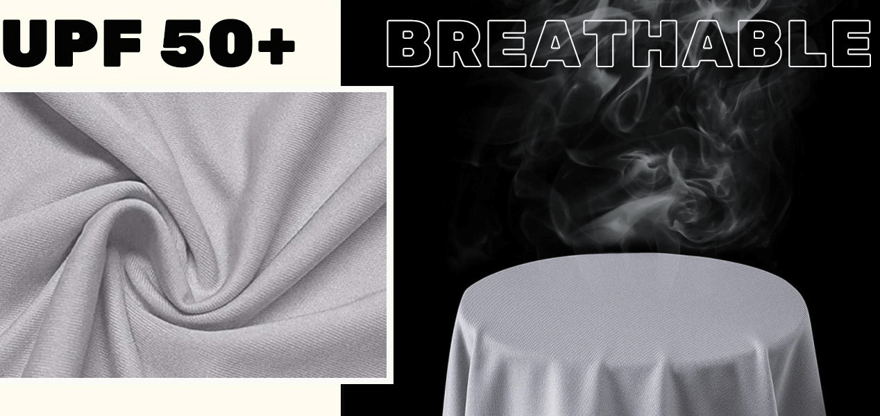 Sports lightweight quick-dry fabric showing UPF 50+ protection and breathable design for men's hooded shirts, model SF0382.