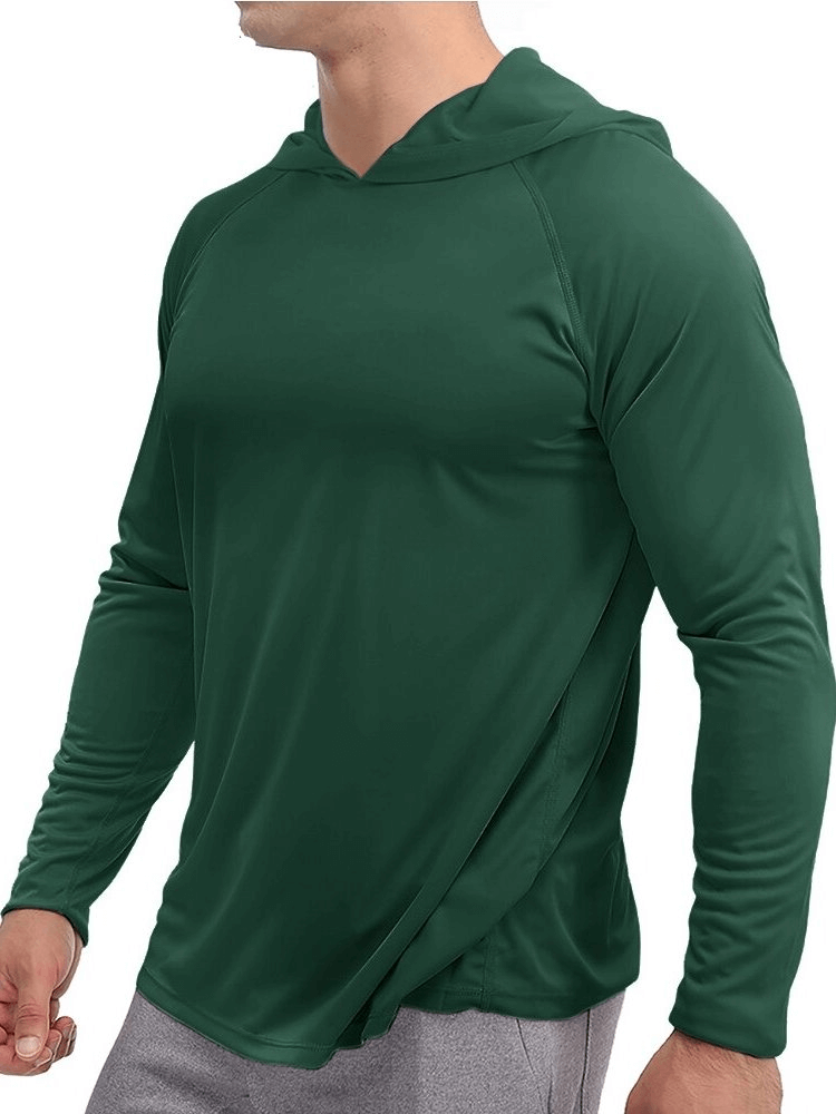 Sports Lightweight Quick-Dry Men's Long-Sleeve Hooded Shirt in green, ideal for active lifestyle and casual comfort.