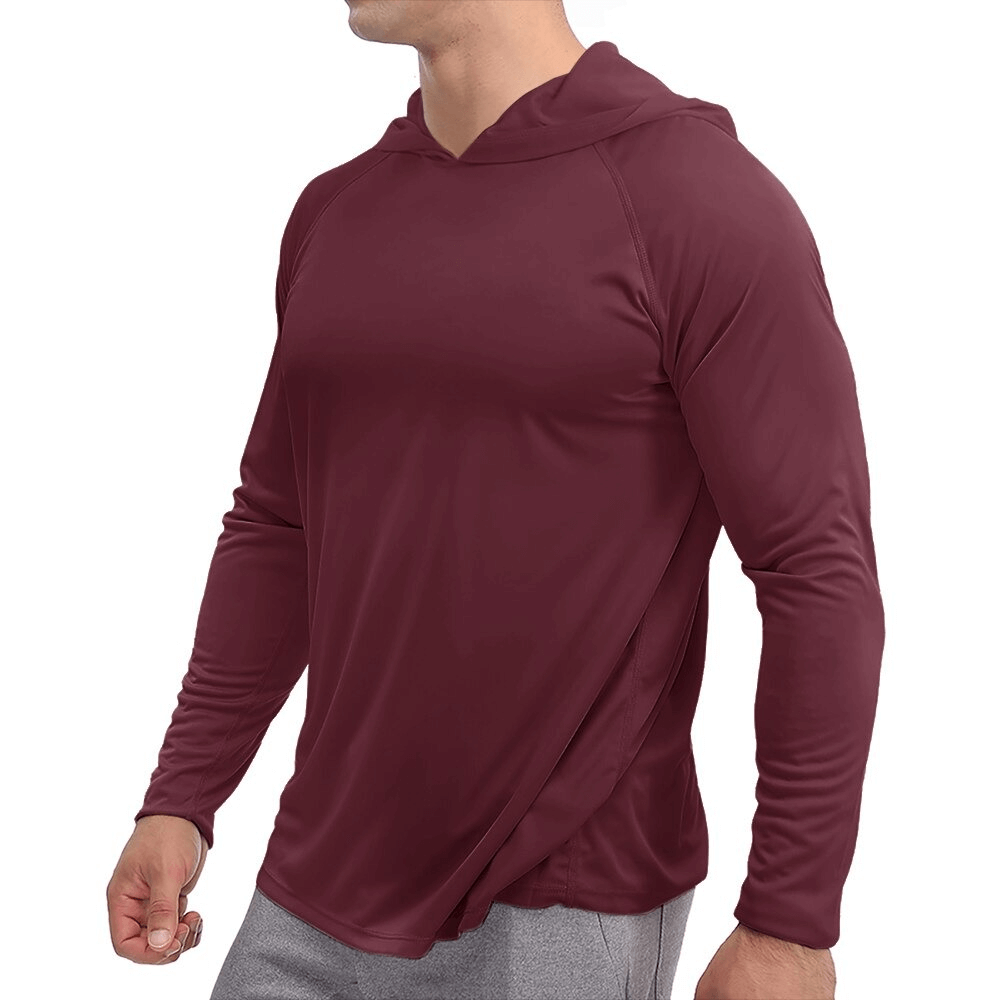 Sports Lightweight Quick-Dry Men's Burgundy Hooded Shirt - Long Sleeve, Casual, Breathable Polyester, Ideal for Active Lifestyle