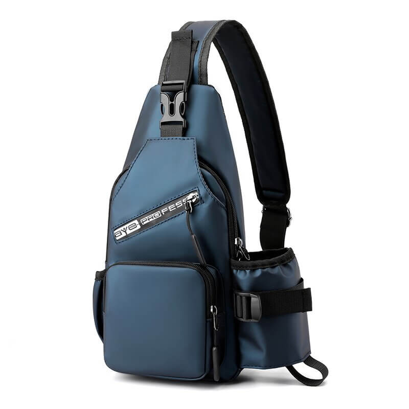 Sports Men's Crossbody Bag with USB-port, blue nylon, secure zipper, arcuate strap, versatile for everyday essentials - SF1212