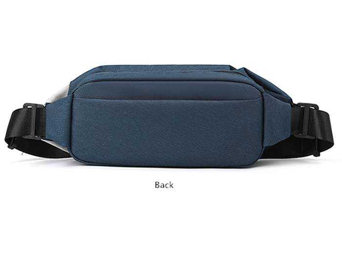 Back of men's waterproof crossbody bag SF1226 in blue with black straps, featuring durable Oxford fabric and sleek design.
