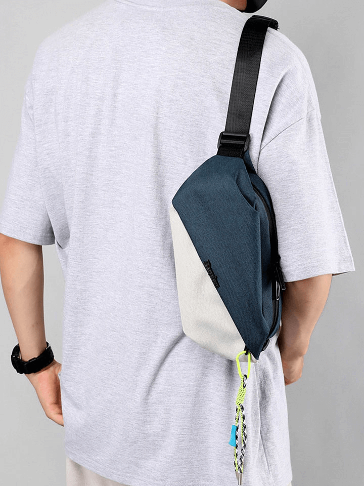 Men's sports waterproof crossbody chest bag in blue with removable pendant and tassel, featuring zipper closure and pockets - SF1226.