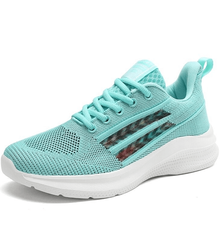 Turquoise women's sports mesh shoes with breathable fabric and cushioned sole, designed for comfort and support in training.