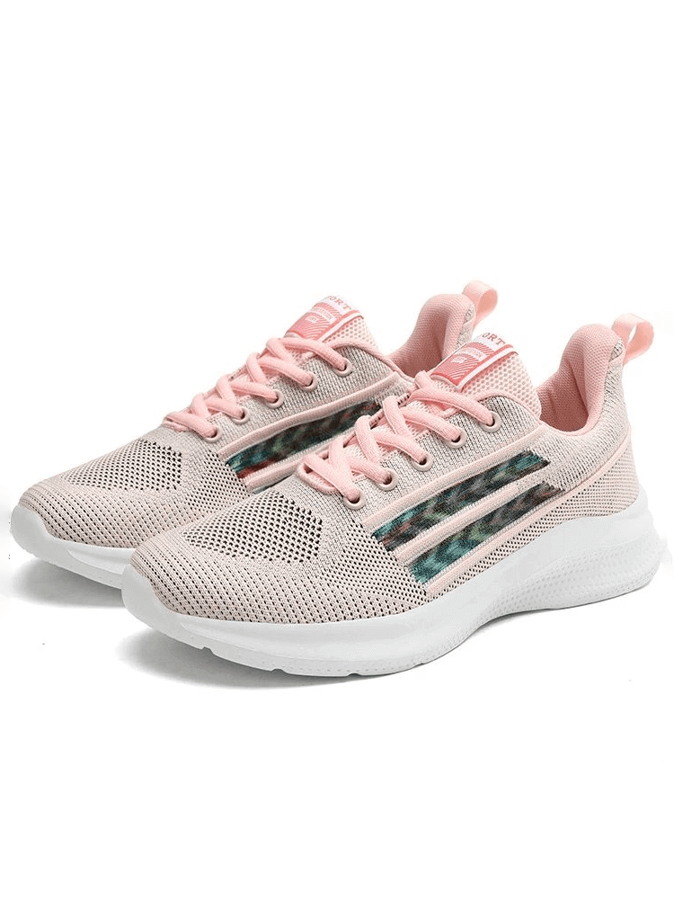 Stylish pink sports mesh breathable women's training shoes with lace-up closure and cushioned insole, featuring a durable EVA outsole.