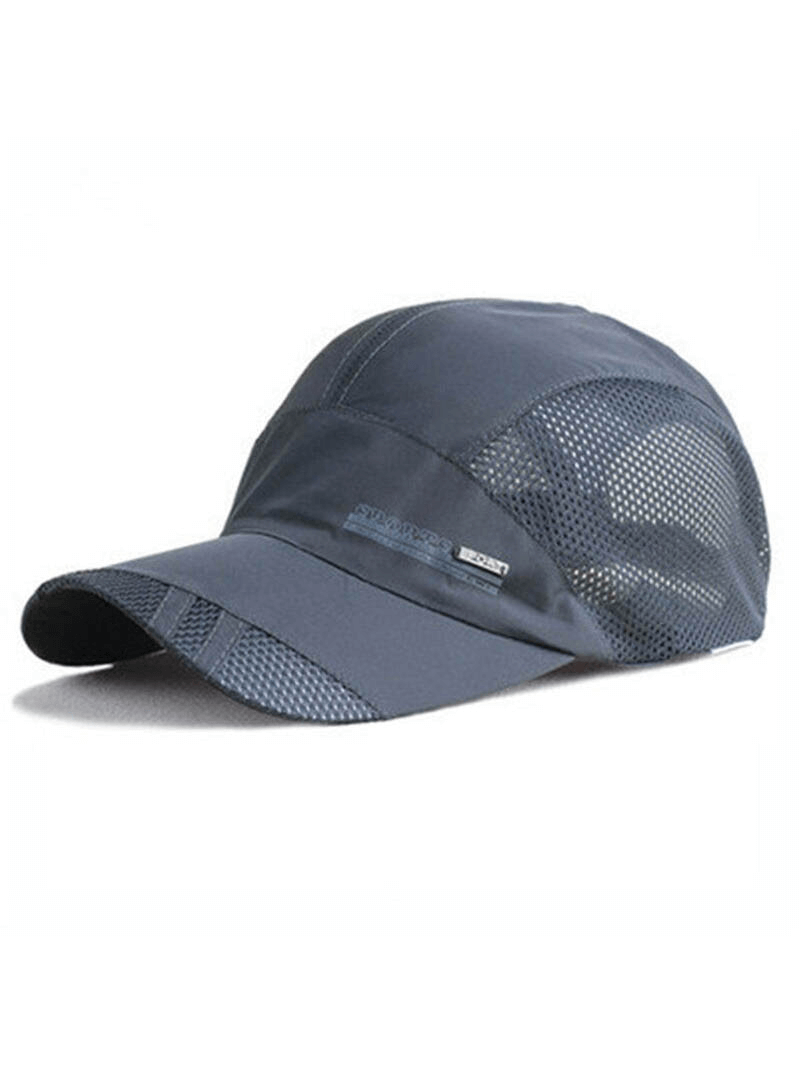 Unisex sports mesh running baseball cap with breathable polyester, adjustable strap, sunshade feature for UV protection, perfect for outdoors.