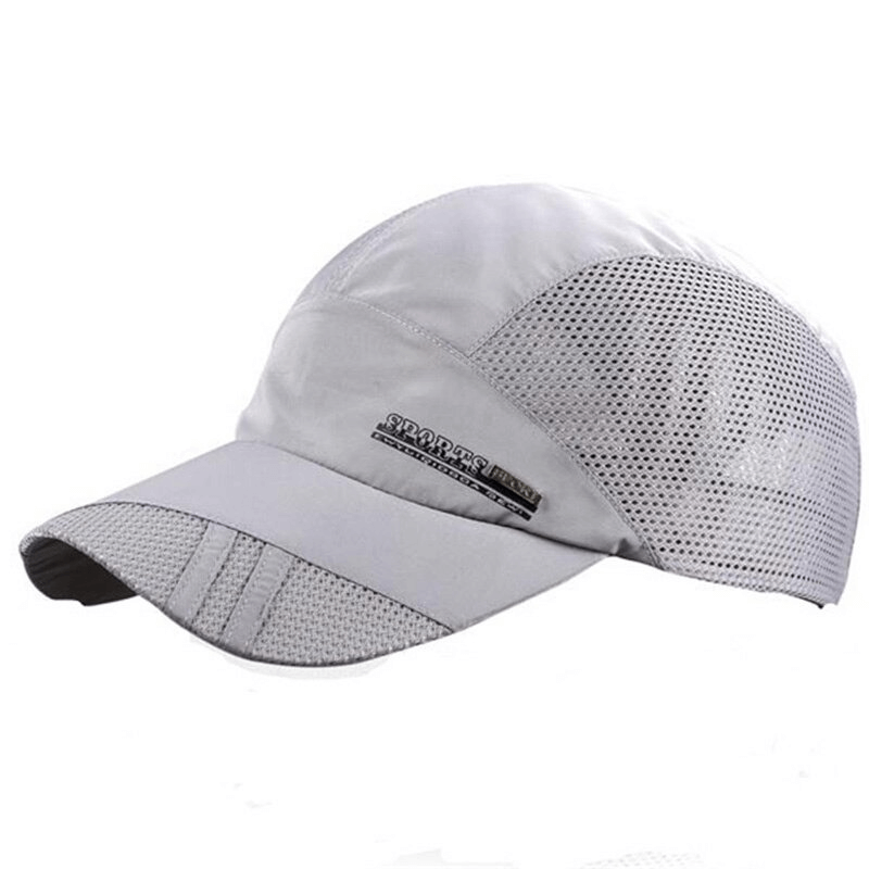 Unisex sports mesh running baseball cap with visor in solid gray. Breathable polyester for outdoor comfort and UV protection, model SF0667.