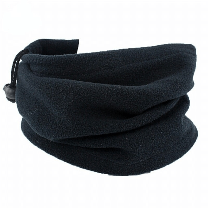 Black Sports Multi-function Drawcord Polar Fleece Neck Cover SF0580 for hiking and outdoor activities.