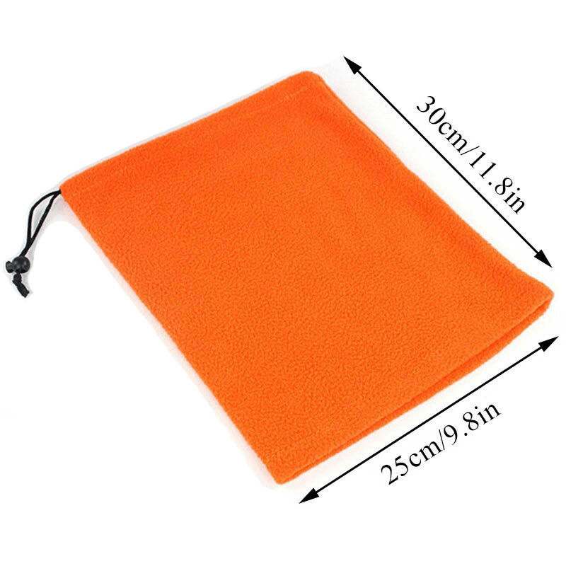 Orange drawcord polar fleece neck cover with dimensions 30cm x 25cm. Ideal for sports and outdoor activities. Model SF0580.