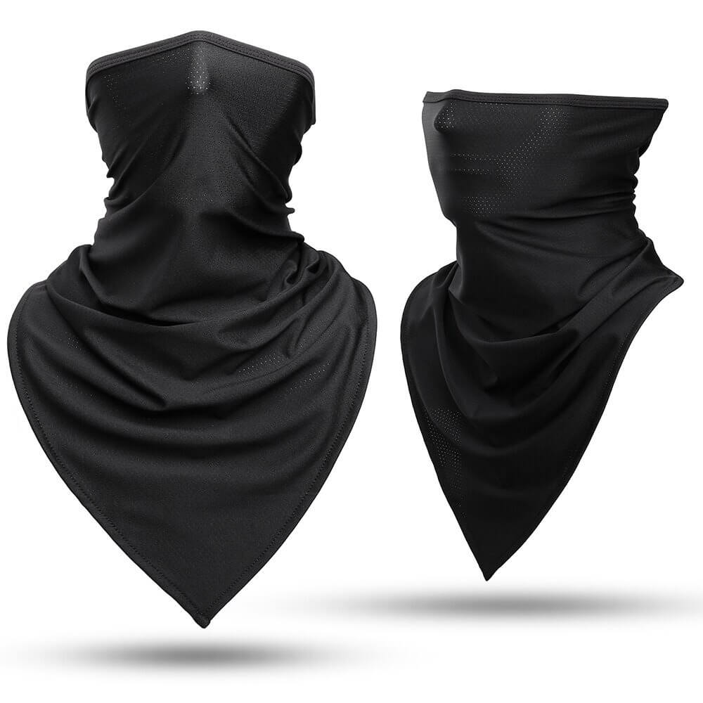 Black sports neck gaiter and cycling face mask SF0708, unisex design, lightweight polyester, UV protection, breathable for outdoor activities.