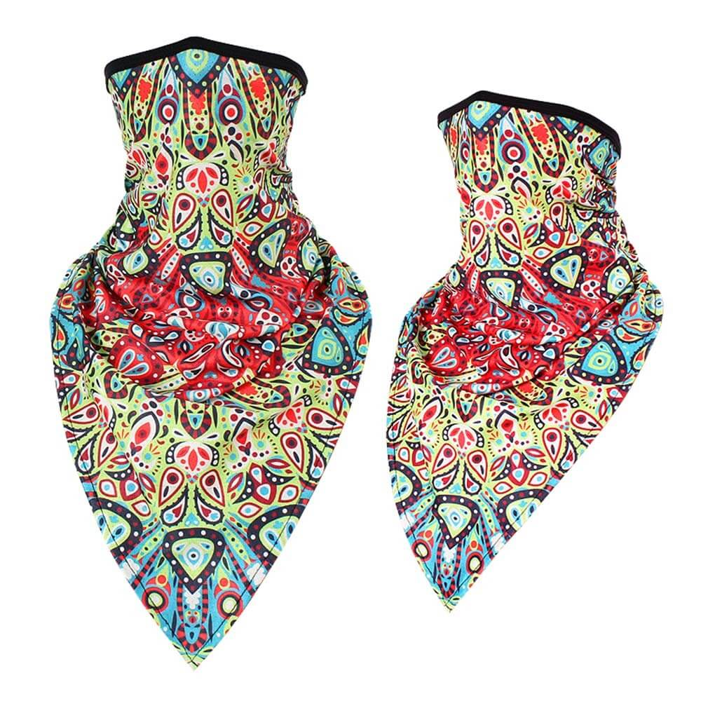Colorful sports neck gaiter with vibrant pattern, lightweight polyester fabric offering UV protection, perfect for cycling and outdoor activities.
