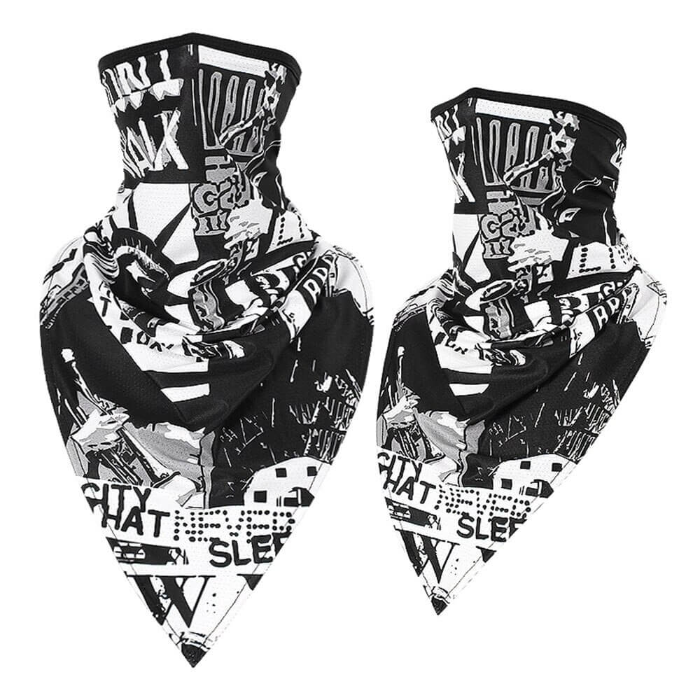 Stylish sports neck gaiter with graphic print, perfect for cycling, providing UV protection, dustproof, windproof features.