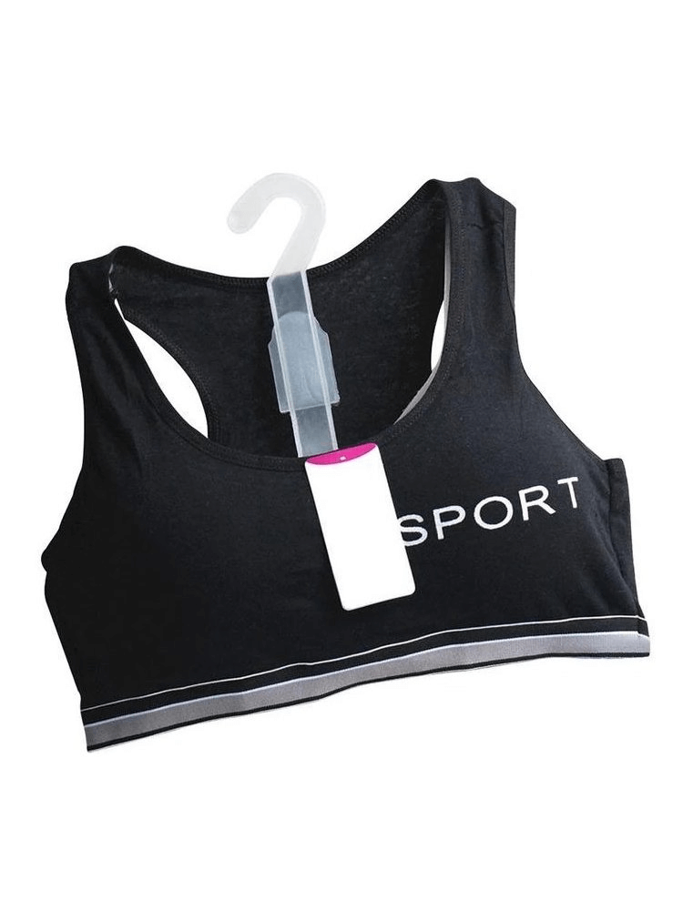 Sports Quick-Drying Elastic Bra with Lining on hanger, perfect for training and fitness, in stylish black with white 'SPORT' text.
