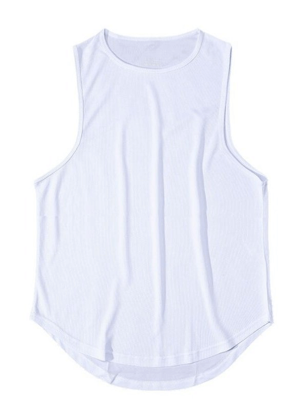 White quick-drying men's sports tank top perfect for training, gym, running, basketball, and more, crafted with breathable spandex.