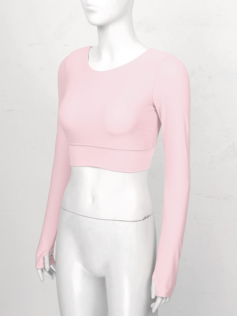 Sports Seamless Long Sleeves Cropped Top with Back Cross Strappy - SF1017