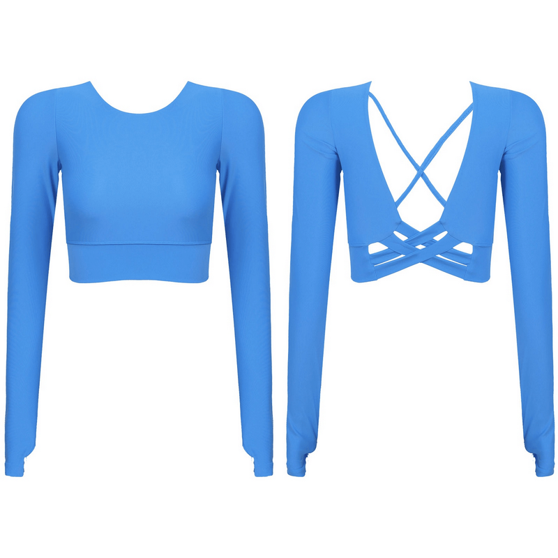 Sports Seamless Long Sleeves Cropped Top with Back Cross Strappy - SF1017