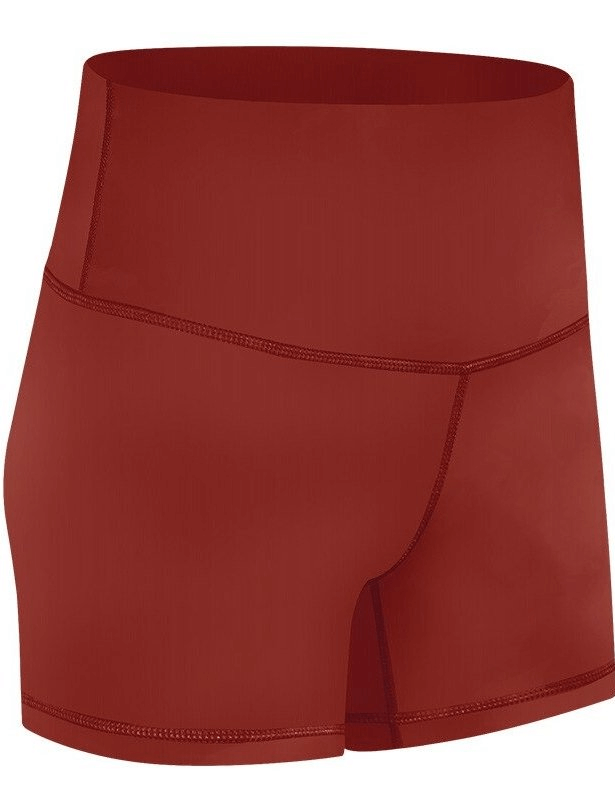 Red elastic women's training shorts made of breathable nylon and spandex, perfect for yoga and workouts. Model SF0247.