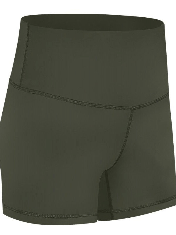 Olive green women's training shorts, made of stretchy nylon and spandex blend for yoga and workouts, offering comfort and style - SF0247