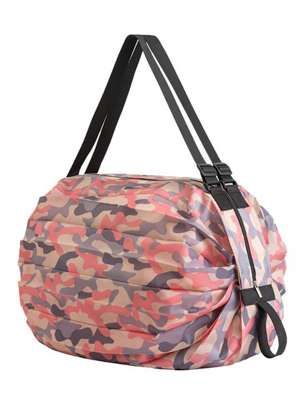Lightweight waterproof sports shoulder bag for women in colorful camouflage design, ideal for fitness and beach days, holds 20L.