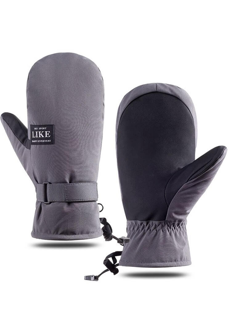 Gray unisex skiing gloves with touchscreen fingertips, durable polyester shell for warmth and protection, suitable for outdoor sports.
