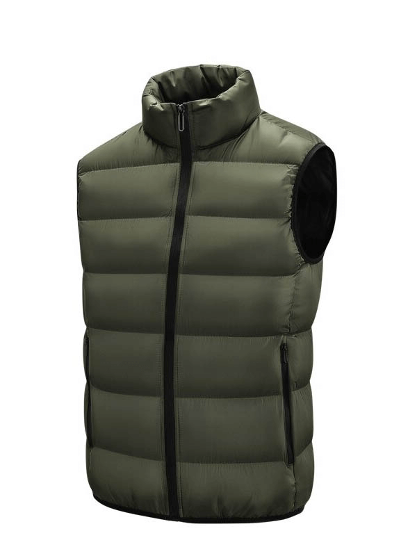 Olive green windproof football sleeveless jacket with stand collar and zipper for outdoor sports - SF0464