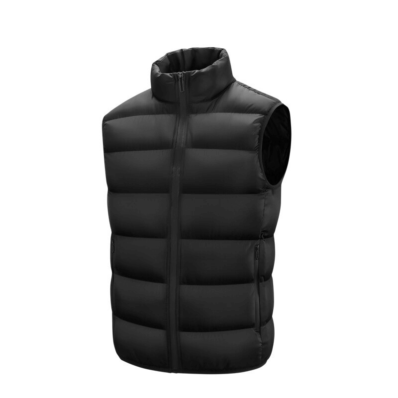 Black windproof football sleeveless jacket with stand collar and zipper closure, perfect for outdoor sports. Model SF0464.