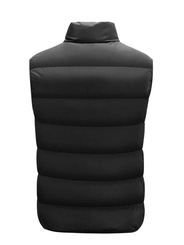 Black windproof sleeveless football jacket with stand collar, zipper closure, and padded design.