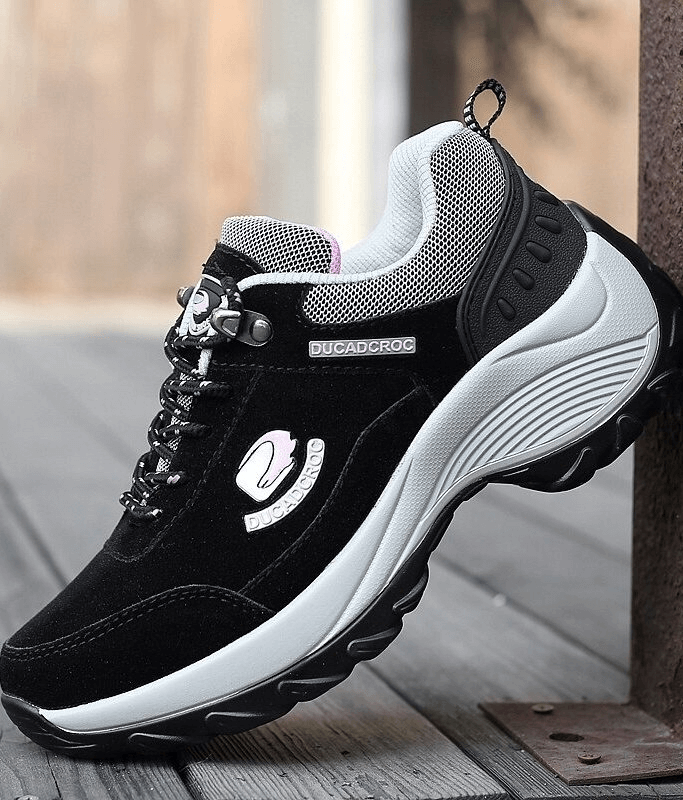 Stylish black sports women's sneakers with lace-up closure and animal print accents, designed for comfort and stability - SF0258