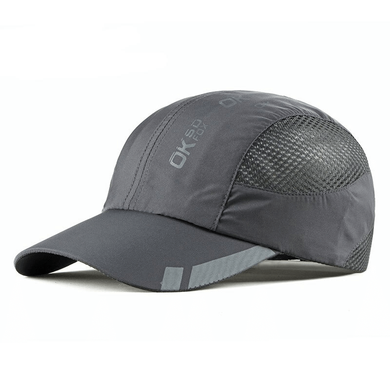 Breathable adjustable baseball cap with mesh sides in gray, ideal for outdoor sports, featuring lightweight and UPF 50+ sun protection.