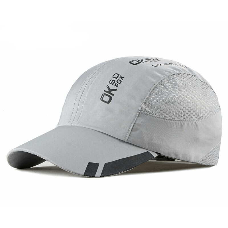 Alt Tag: Light grey sports baseball cap with breathable mesh design, adjustable fit, and UPF 50+ sun protection, ideal for outdoor activities.