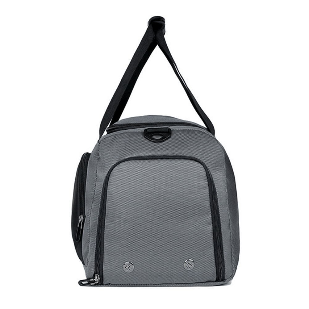 Gray sports waterproof portable bag with shoe compartment and black strap, perfect for fitness and travel. Model SF0874.