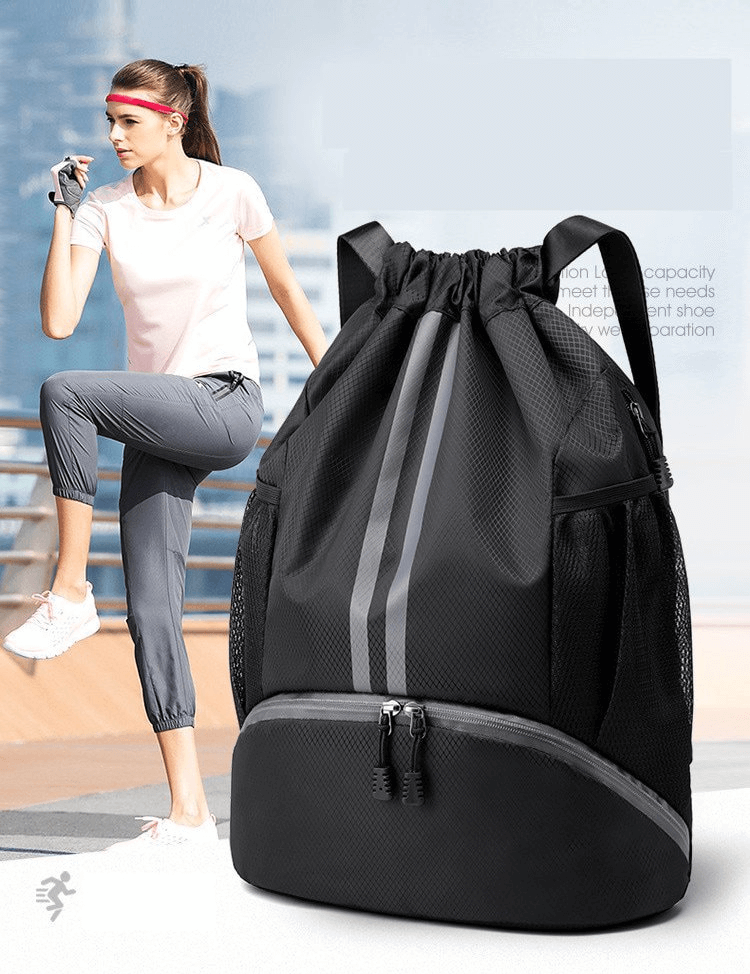Unisex sports backpack with waterproof shoe compartment, perfect for outdoor adventures and poolside protection, 15L capacity.