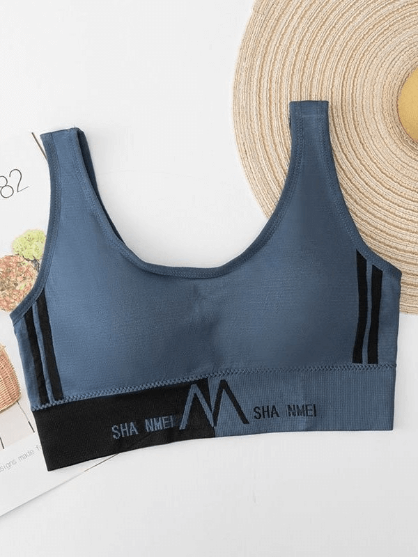 Sports Women's Seamless Bra Top SF0485 in blue, ideal for yoga and workouts, featuring breathable, anti-sweat, and quick-dry fabric.