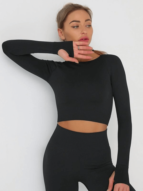 Sports Women's Top / Long Sleeve Crop Top / Fashionable Gym Clothes - SF0056