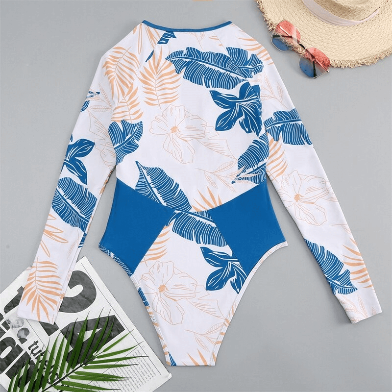 Sports Zipper Swimsuits With Print and Long Sleeves - SF0368