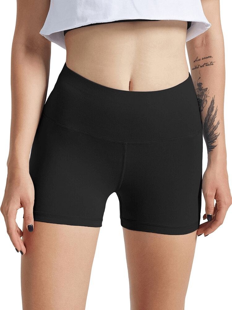 Sporty Elastic Women's Short Shorts in black, high waist design, ideal for training and mobility. Polyester-Spandex blend for comfort.