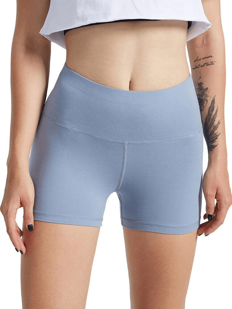 Sporty Elastic Women's Short Shorts for Training in blue, featuring high waist and perfect for active women seeking comfort and style.