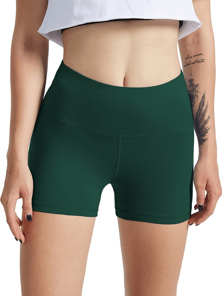 Sporty Elastic Women's Short Shorts for Training in green, featuring high waist and solid pattern.