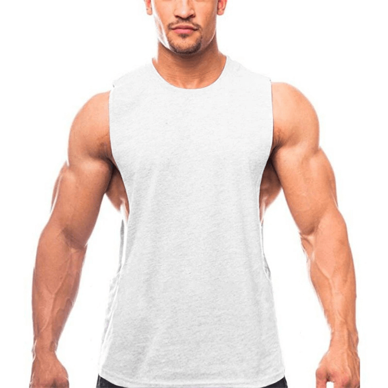 Sporty quick-drying men's tank with dropped armholes for active wear, ideal for sports and training, lightweight and breathable design.