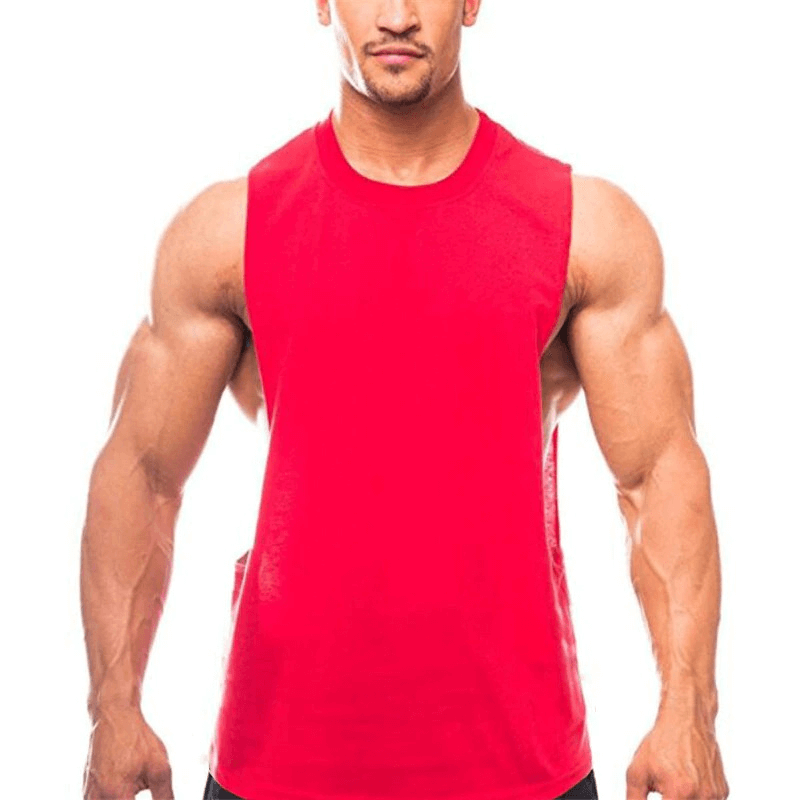Sporty quick-drying men's tank in red with dropped armholes for active lifestyle, perfect for training and sports, design SF0332.