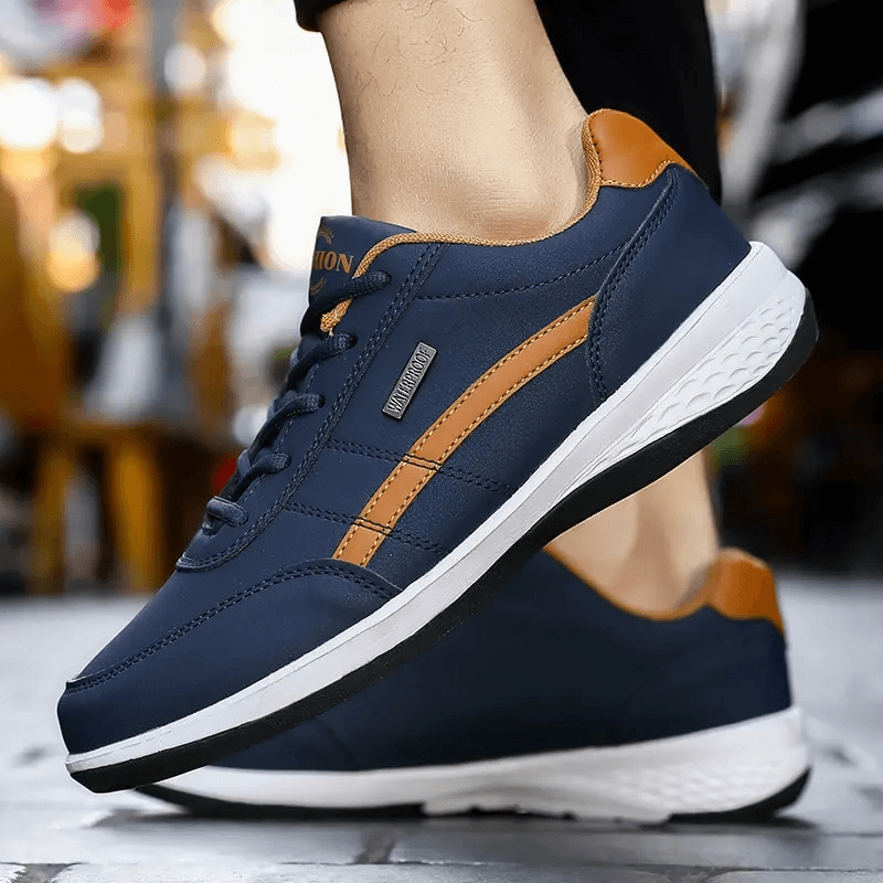 Men's Sporty Stylish Non-slip Sneakers SF1179 with laces, navy and tan design featuring cushioned comfort and durable outsole.