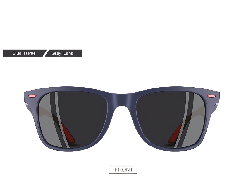 Square style ultralight polarized sunglasses with blue frame and gray lenses for men and women, model SF0950.