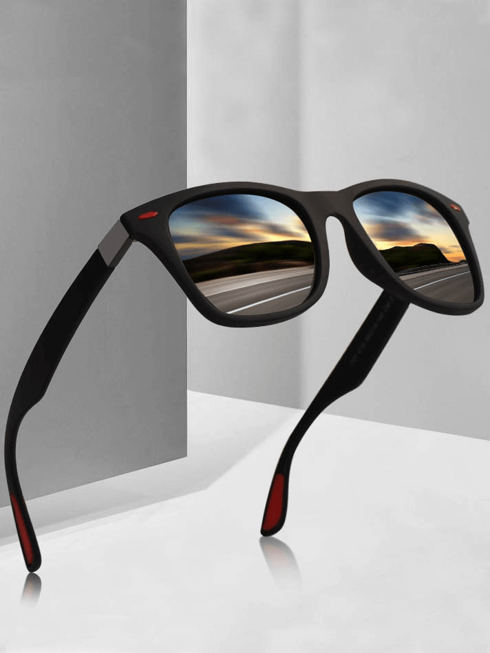 Square ultralight polarized sunglasses, unisex design with mirrored lenses and TR90 frame, offering UV400 protection and style.