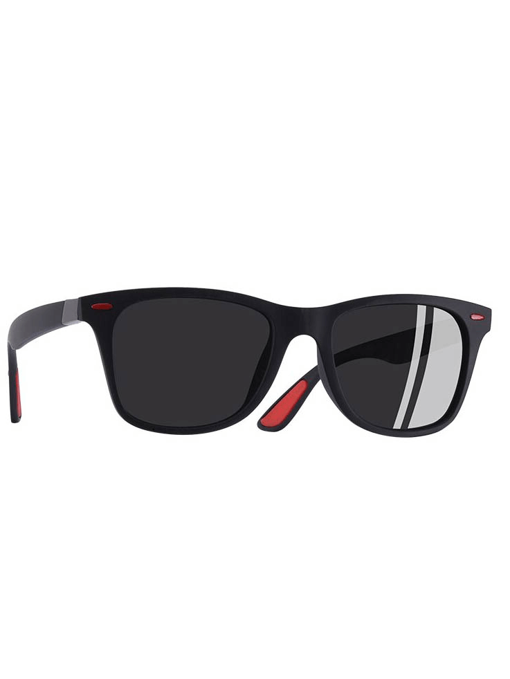 Square style ultralight polarized sunglasses SF0950 with black frame, red accents, and UV400 anti-reflective lenses for men and women.